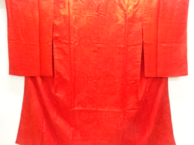 JAPANESE KIMONO / ANTIQUE JUBAN / SILK / RINZU / WOVEN FLORAL PLANTS