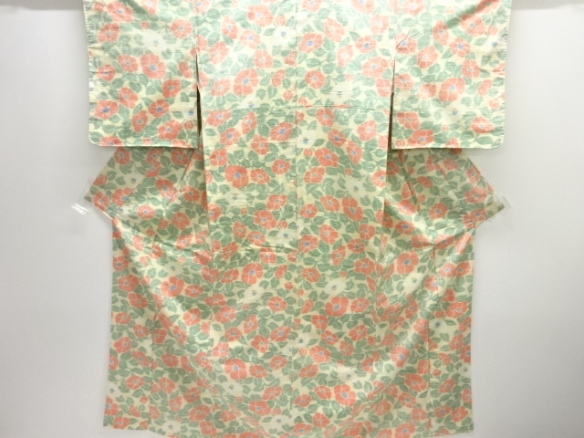 JAPANESE KIMONO / TSUMUGI / WOVEN CAMELLIA