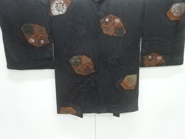 大正ロマン　漆向かい鳥に華紋模様織り出し羽織