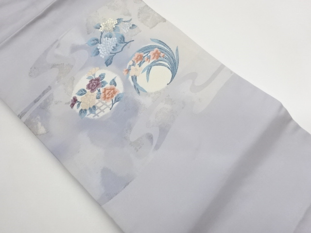 丸文に草花模様織出し名古屋帯
