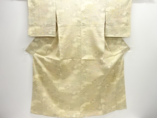 アンティーク　花・古典柄織出し本塩沢単衣着物