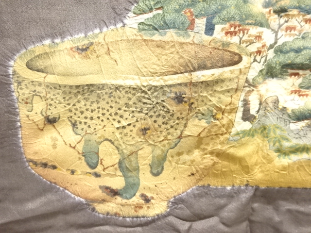 JAPANESE KIMONO / ANTIQUE MENS HAORI / SILK / SHIBORI / DORO OSHIMA TSUMUGI / TEA CEREMONY UTENSILS (lining)