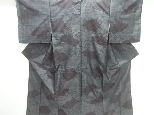 JAPANESE KIMONO / DORO OSHIMA TSUMUGI / WOVEN ASANOHA PATTERN 