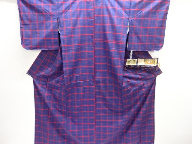 JAPANESE KIMONO / UNUSED ENSEMBLE KIMONO & MICHIYUKI COAT / SILK / DORO OSHIMA TSUMUGI / WOVEN GRID