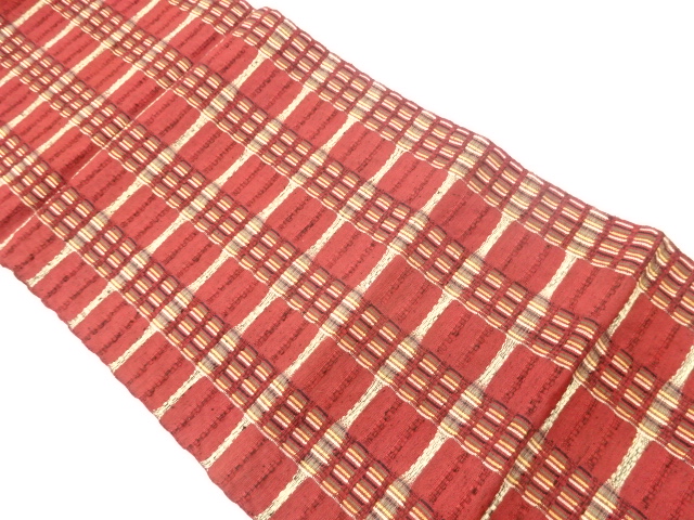 JAPANESE KIMONO / NAGOYA OBI / SILK / WOVEN ABSTRACT GRID