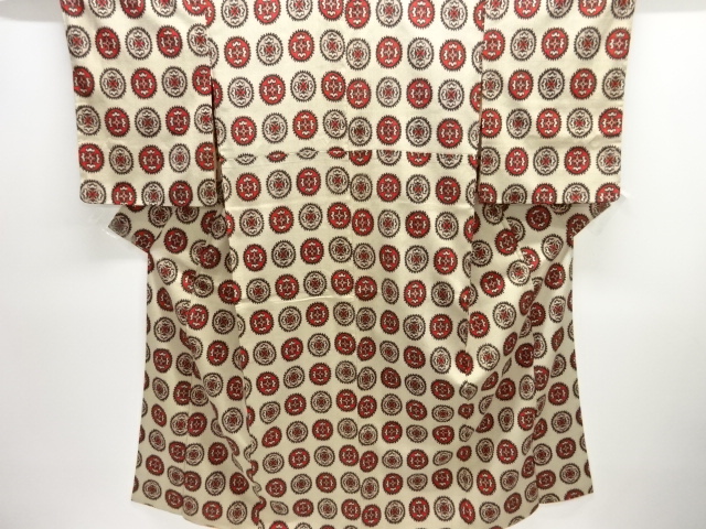 JAPANESE KIMONO / ANTIQUE OMESHI / TAISHO ROMAN STYLE / SILK / WOVEN ABSTRACT PATTERN