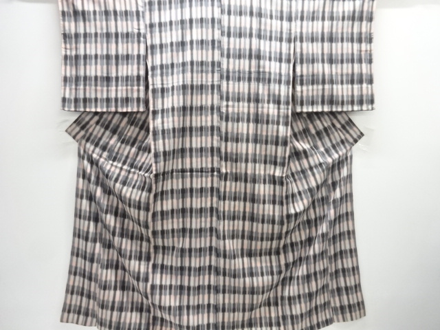 JAPANESE KIMONO / ANTIQUE OMESHI / TAISHO ROMAN STYLE / SILK / WOVEN ABSTRACT STRIPE PATTERN