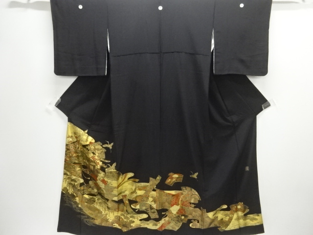 JAPANESE KIMONO / TOMESODE / CARRIAGE & FLORAL PLANTS / ARTIST WORK
