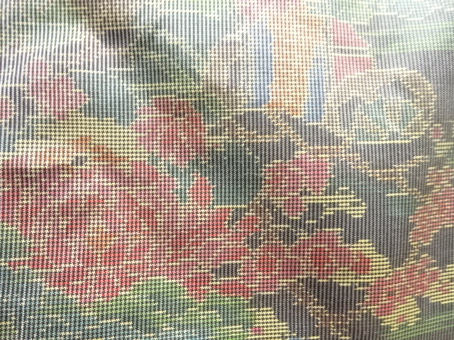 JAPANESE KIMONO / ANTIQUE KIMONO / SILK / OSHIMA TSUMUGI / WOVEN FLORAL CART