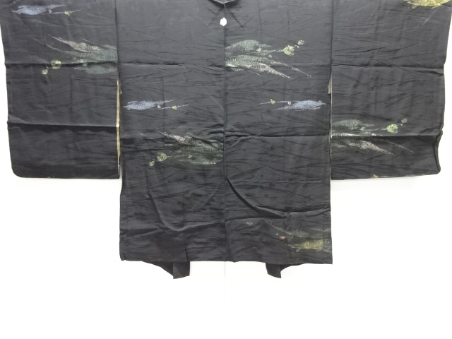 JAPANESE ANTIQUE HAORI / TAISHO ROMAN STYLE / SILK / WOVEN ABSTRACT 