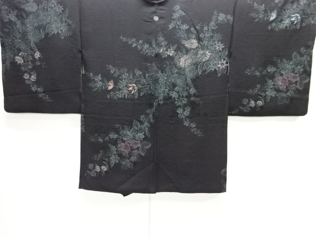 JAPANESE ANTIQUE HAORI / TAISHO ROMAN STYLE / SILK / WOVEN FLORAL PLANTS
