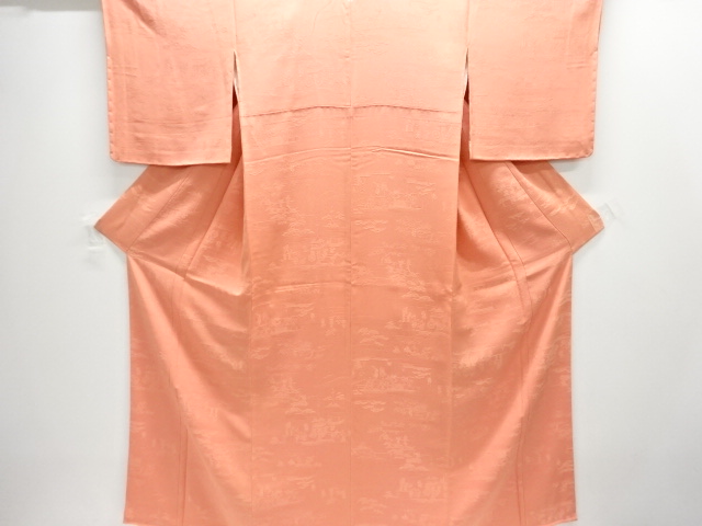 時代人物・祭り模様織出し一つ紋色無地着物