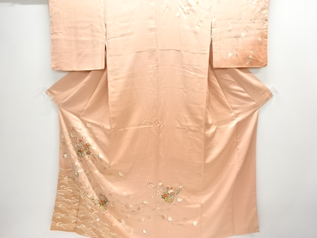 荒波に花籠模様訪問着（重ね衿付き）