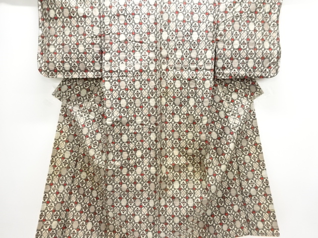 JAPANESE KIMONO / ANTIQUE MEISEN KIMONO & MICHIYUKI COAT ENSEMBLE / TAISHO ROMAN STYLE / SILK / WOVEN ABSTRACT PATTERN