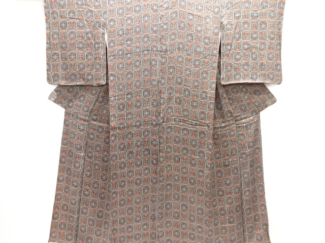 JAPANESE KIMONO / ANTIQUE KIMONO / TAISHO ROMAN STYLE / MON KINSHA / GRID & BIRDS