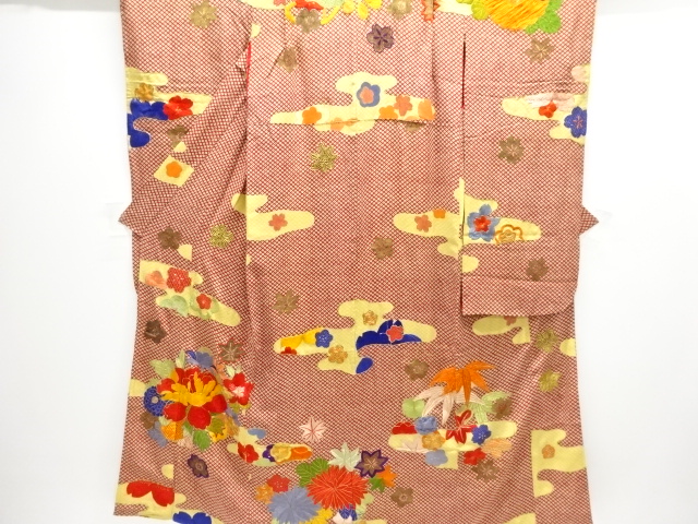 アンティーク　ヱ霞に花模様刺繍時代衣装振袖