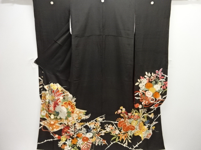 大正ロマン　錦紗松皮菱に草花模様五つ紋花嫁衣装振袖