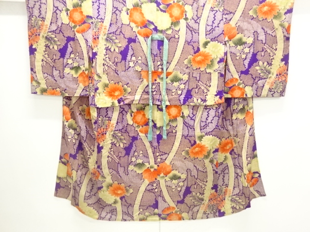 JAPANESE KIMONO / ANTIQUE HITOE JUBAN / SILK / CHIRIMEN / FLORAL PLANTS