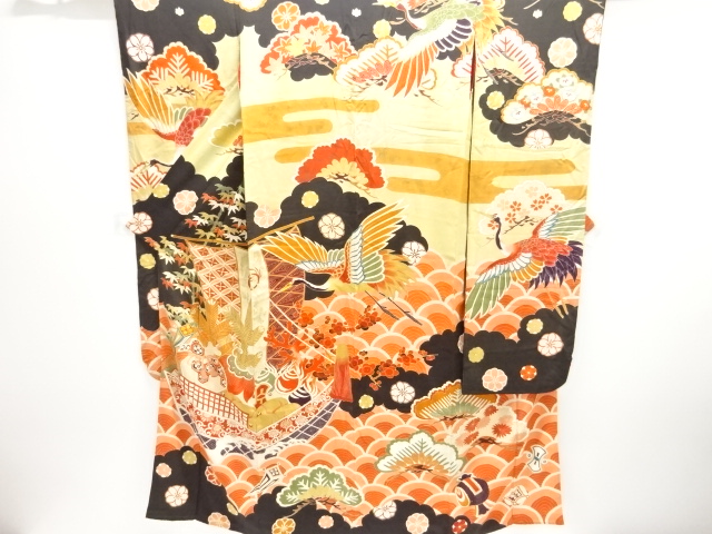 大正ロマン　錦紗宝船模様刺繍五つ紋花嫁衣装振袖