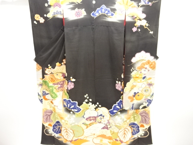 大正ロマン　錦紗桐に松梅模様刺繍五つ紋花嫁衣装振袖・中着セット