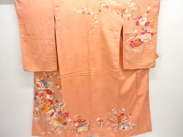 JAPANESE KIMONO / ANTIQUE KIMONO / SILK / MON KINSHA / FLORAL SHIP