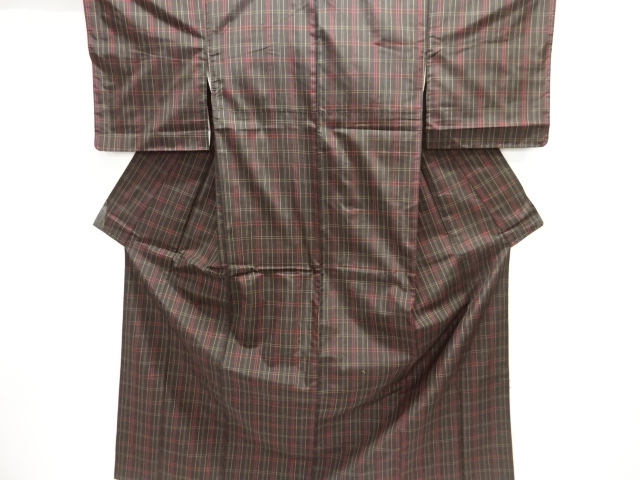 アンティーク　格子織り出し本場泥大島紬着物