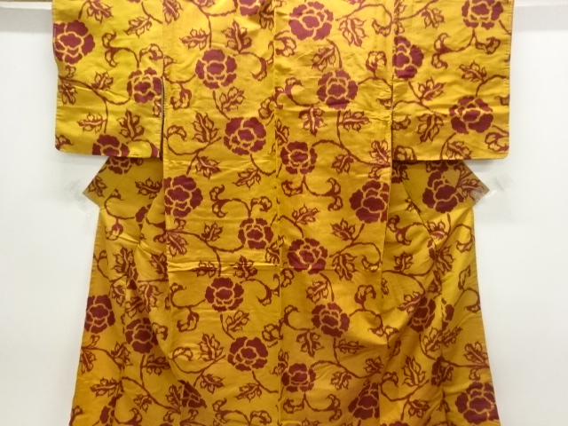 大正ロマン　草花模様織り出し銘仙着物