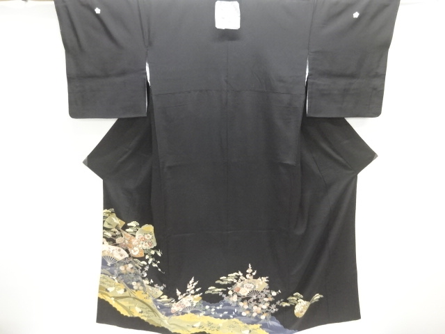 JAPANESE KIMONO / TOMESODE / FLORAL PLANTS & CRANE