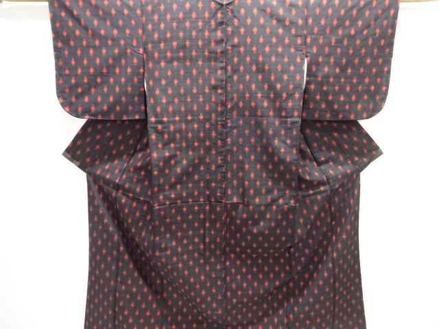 JAPANESE KIMONO / ANTIQUE KIMONO / SILK / TSUMUGI / WOVEN DIAMOND PATTERN
