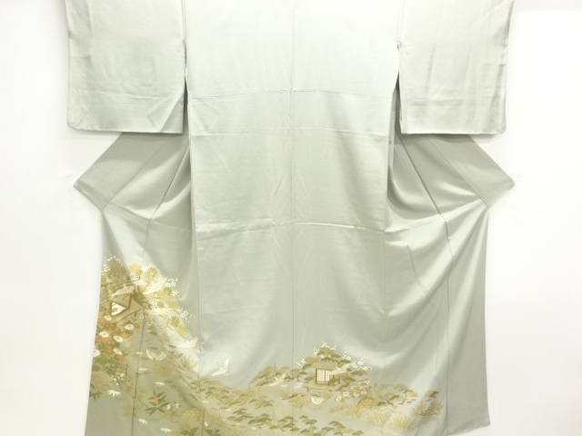 SALE!! JAPANESE KIMONO / IRO-TOMESODE / KINSAI / CRANE & FLORAL PLANTS