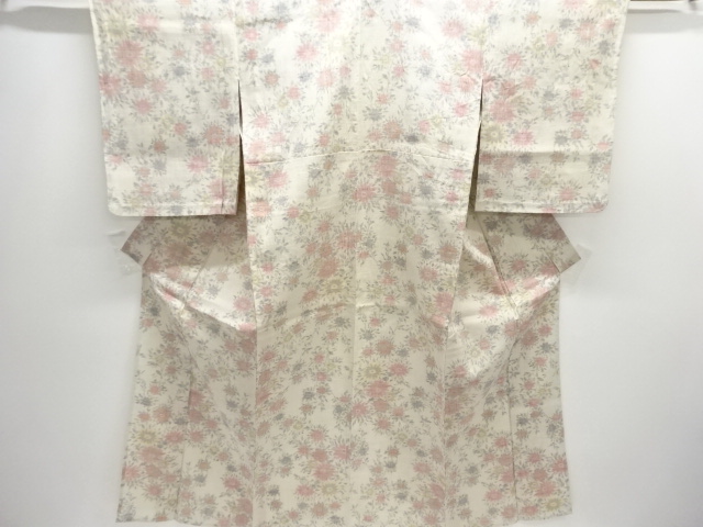 JAPANESE KIMONO / ANTIQUE HITOE KIMONO / SILK / MAWATA OJIYA TSUMUGI / WOVEN FLOWER