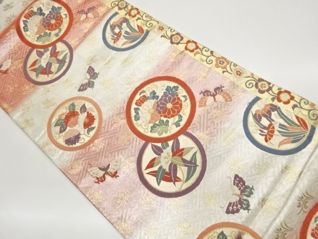 佐賀錦丸文に花唐草・蝶模様織出し袋帯