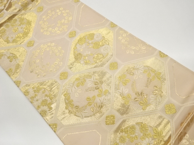 蜀江花輪文に花菱模様織出し袋帯