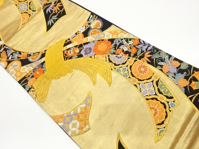 束ね熨斗に花々・宝尽くし模様織出し袋帯