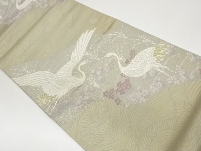 鶴に桔梗模様織出し袋帯