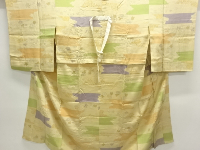 JAPANESE KIMONO / ANTIQUE JUBAN / SILK / STRIPE & FLOWER