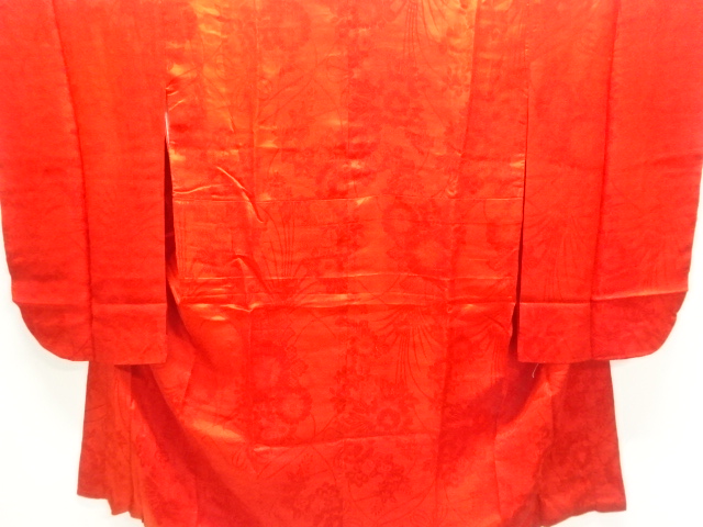 JAPANESE KIMONO / ANTIQUE JUBAN / SILK / RINZU / WOVEN FLORAL PLANTS