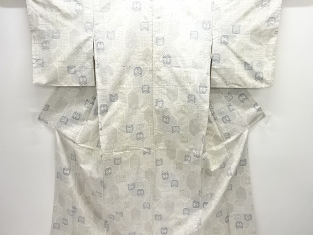 JAPANESE KIMONO / ANTIQUE KIMONO / TOKAMACHI TSUMUGI / SILK / WOVEN ABSTRACT FLOWER