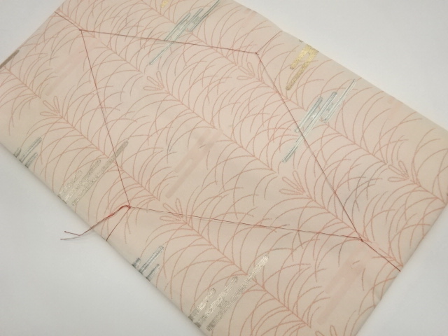 未使用品　草葉にヱ霞模様織出し名古屋帯