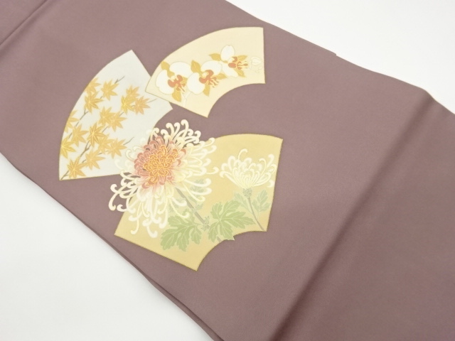 Nagoya obi with design of autumn leaves, chrysanthemum and butterfly chrysanthem