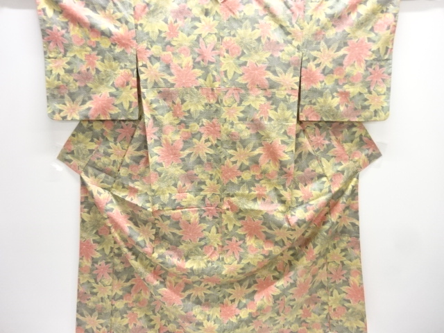 JAPANESE KIMONO / OMESHI / NISHIJIN-ORI / WOVEN MAPLE LEAVES
