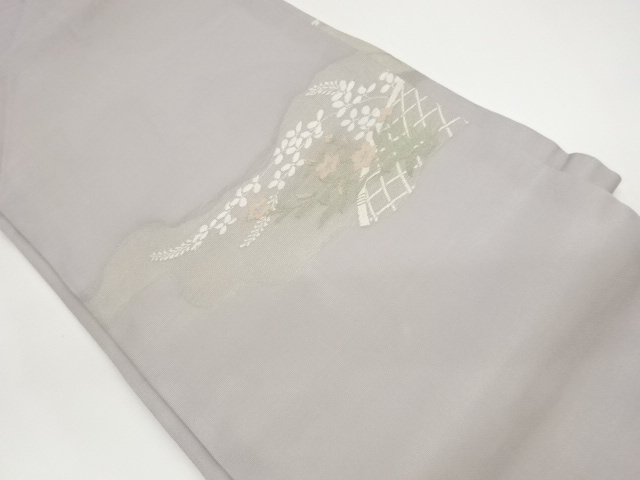 紗 光悦垣に秋草模様織出し名古屋帯