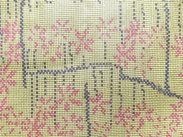 Antique Woven Honjo Oshima Tsumugi Kimono with Branch and Flower Pattern (5 marq