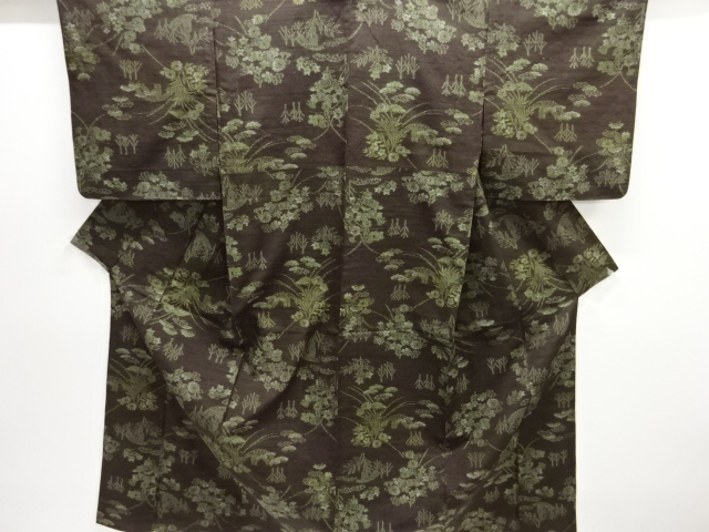 JAPANESE KIMONO / TSUMUGI / HITOE / WOVEN FLORAL PLANTS
