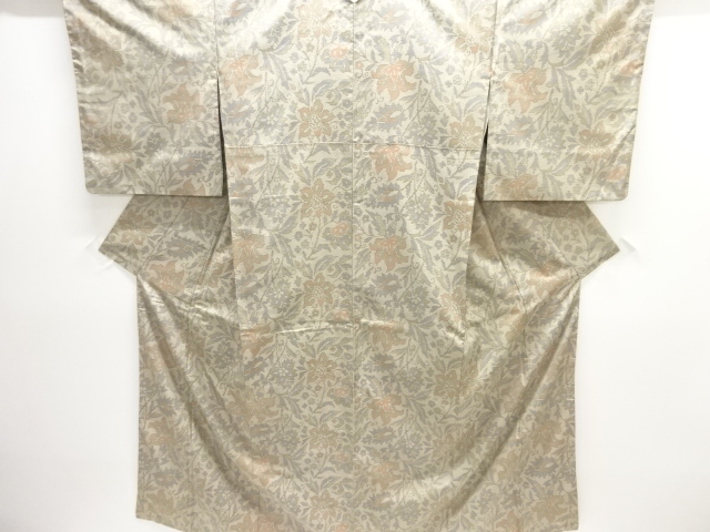 JAPANESE KIMONO / OSHIMA TSUMUGI / WOVEN ARABESQUE FLOWER 