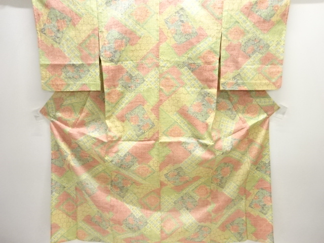 JAPANESE KIMONO / HITOE OJIYA MAWATA TSUMUGI / WOVEN FLOWER CLASSICAL PATTERN 