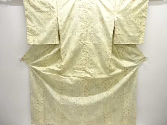 JAPANESE KIMONO / TOKAMACHI TSUMUGI / WOVEN KIKKO & ARABESQUE FLOWER 