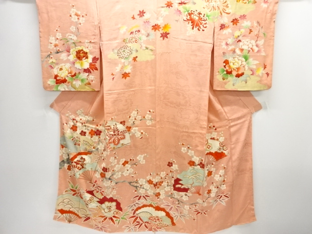 アンティーク　紋錦紗扇に松竹梅模様刺繍着物