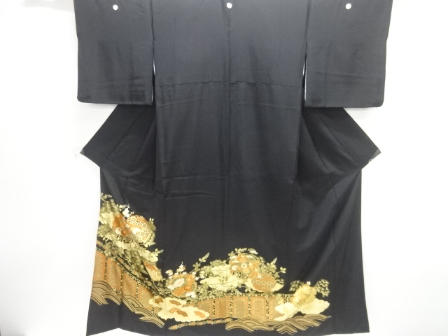 JAPANESE KIMONO / FLOWER WHEEL PATTERN GOLD-COLORED SNOW WHEEL TOMESOD