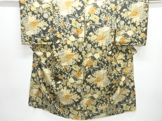 JAPANESE KIMONO / ANTIQUE GOSHOGURUMA / FLOWER PATTERN JUBAN